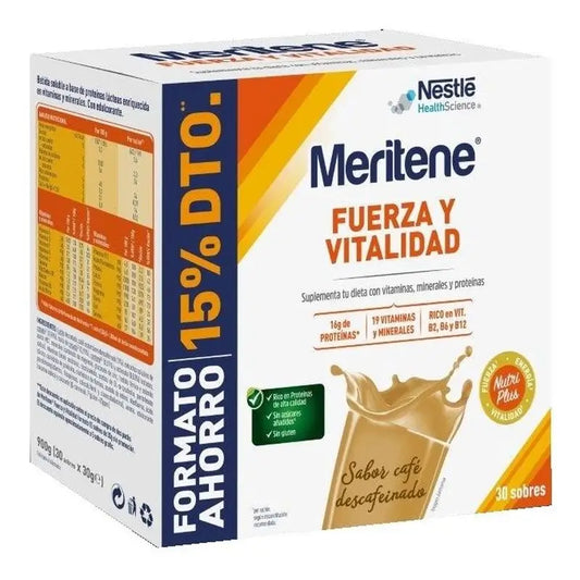 Meritene Strength & Vitality Café Descafeinado Formato Económico, 30 saquetas