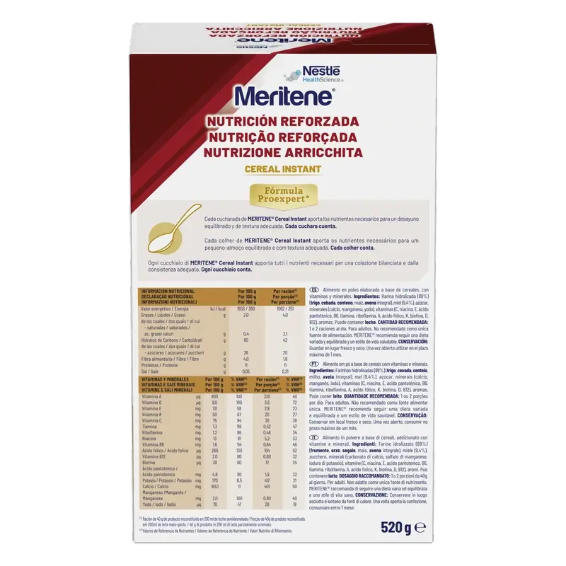 Meritene Cereal Creme Instantâneo de 8 Cereais com Mel, 520 gramas