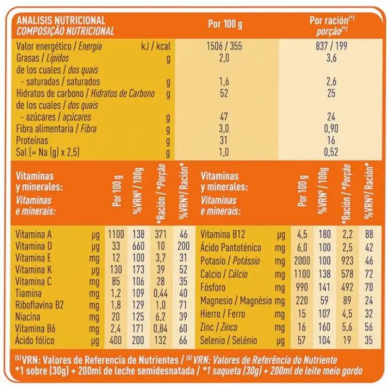 Batido de fibras Meritene Strength & Vitality sabor baunilha, 14 saquetas x 35 gramas