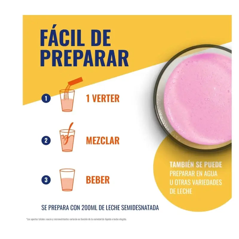 Batido de Força e Vitalidade Meritene Sabor a Morango, 15 saquetas x 30 g