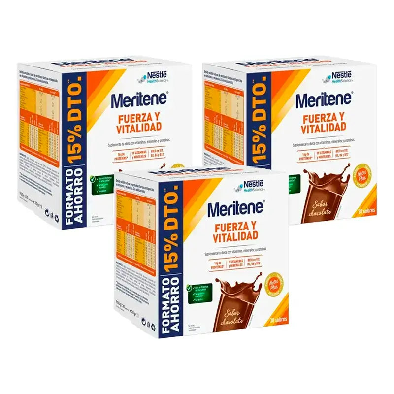 Meritene Strength & Vitality Chocolate Milkshake Pack 3 x 30 saquetas
