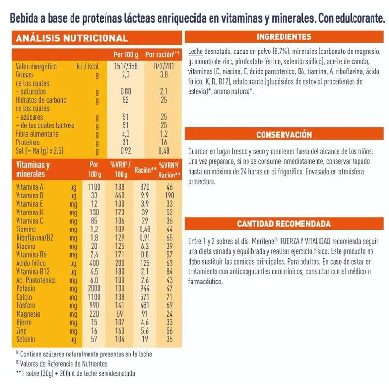 Batido Meritene Strength & Vitality Sabor Chocolate 3x15 Saquetas, 30g