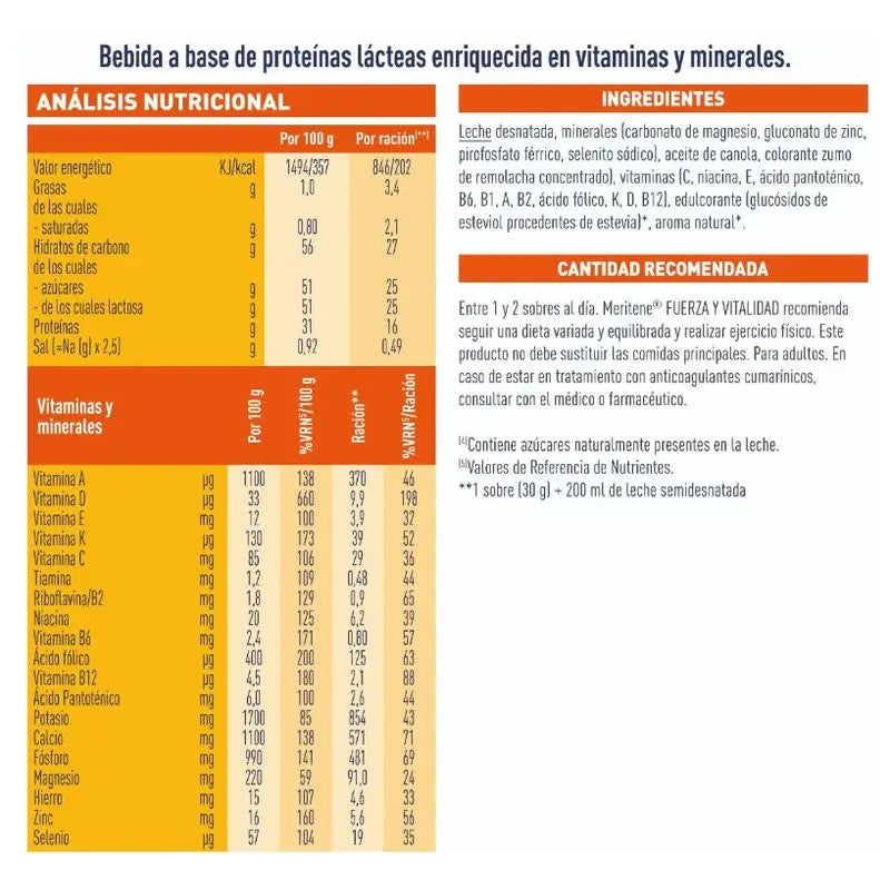 Batido Meritene Strength & Vitality com sabor a morango, 2 x 15 saquetas de 30 gramas