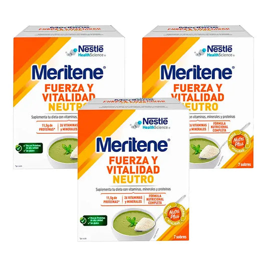 Batido Meritene Força e Vitalidade Sabor Neutro, Embalagem 3 Caixas 7 saquetas x 50 gramas