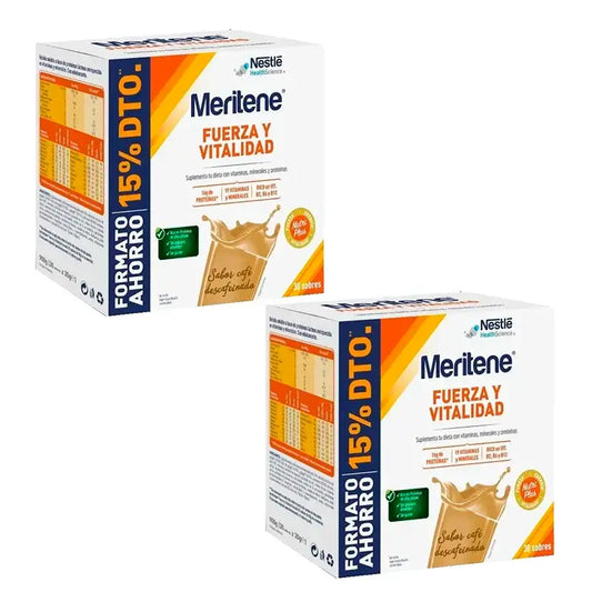 Meritene Strength & Vitality Café Descafeinado Embalagem Económica 2 x 30 saquetas