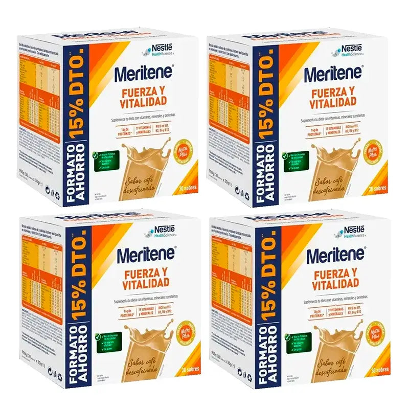 Meritene Strength & Vitality Café Descafeinado Embalagem económica 4 x 30 saquetas