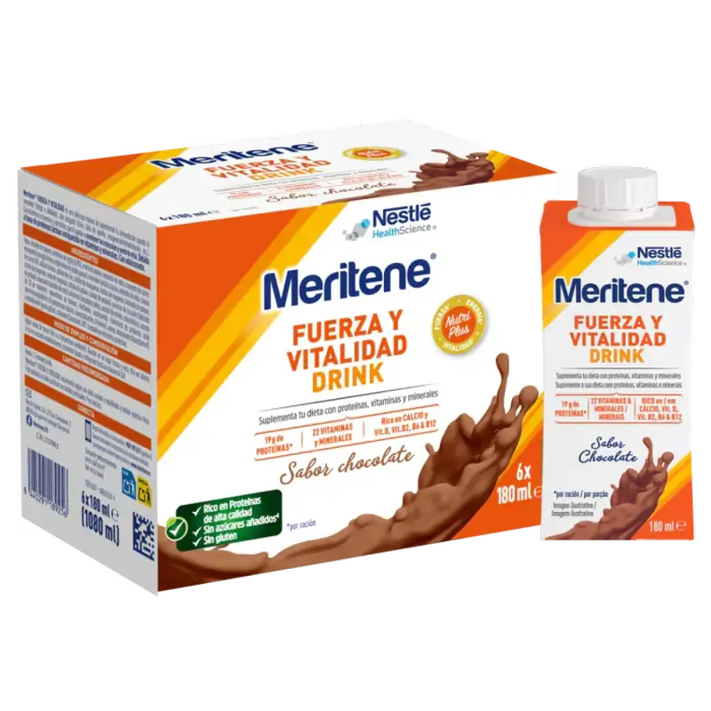 Meritene Strength & Vitality Drink Chocolate, embalagem de 2 caixas, 6x180 ml