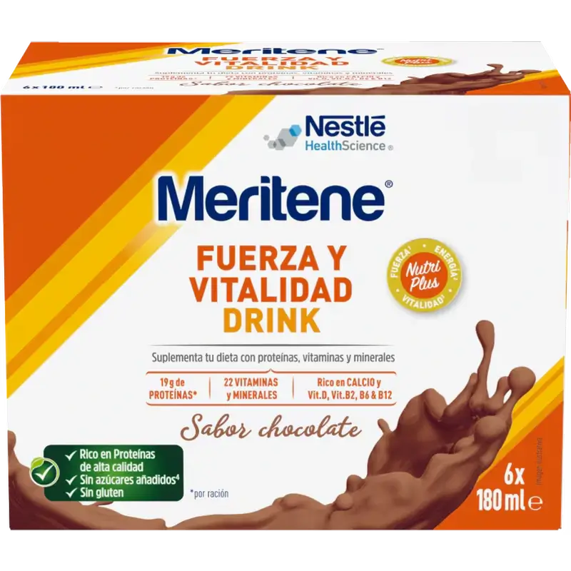 Meritene Strength & Vitality Drink Chocolate, embalagem de 2 caixas, 6x180 ml