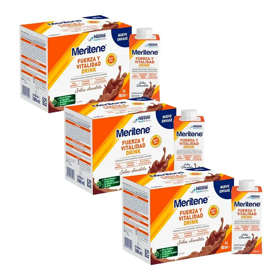 Meritene Strength & Vitality Drink Chocolate, Embalagem 3 Caixas 6 x 180 ml