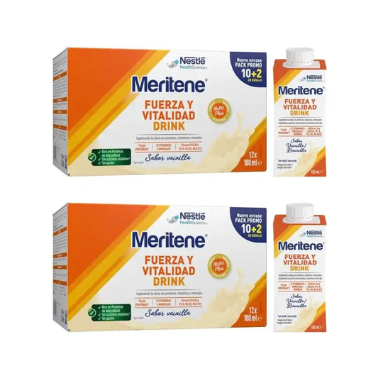 Meritene Strength & Vitality Drink Baunilha, Embalagem 2 caixas 10+2 x 180 Ml
