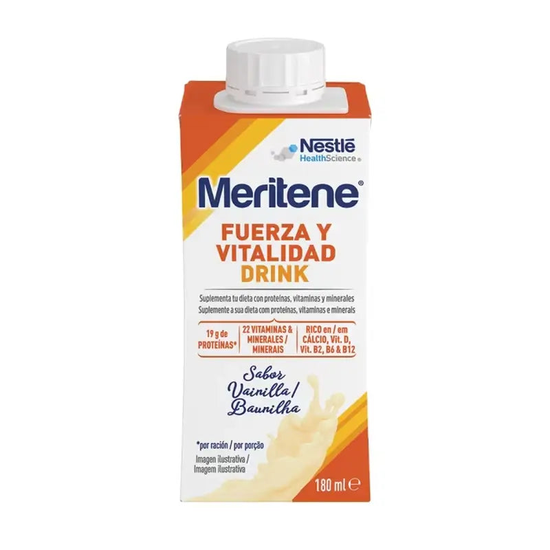 Meritene Strength & Vitality Drink Baunilha, embalagem de 3 caixas, 6 x 180 ml