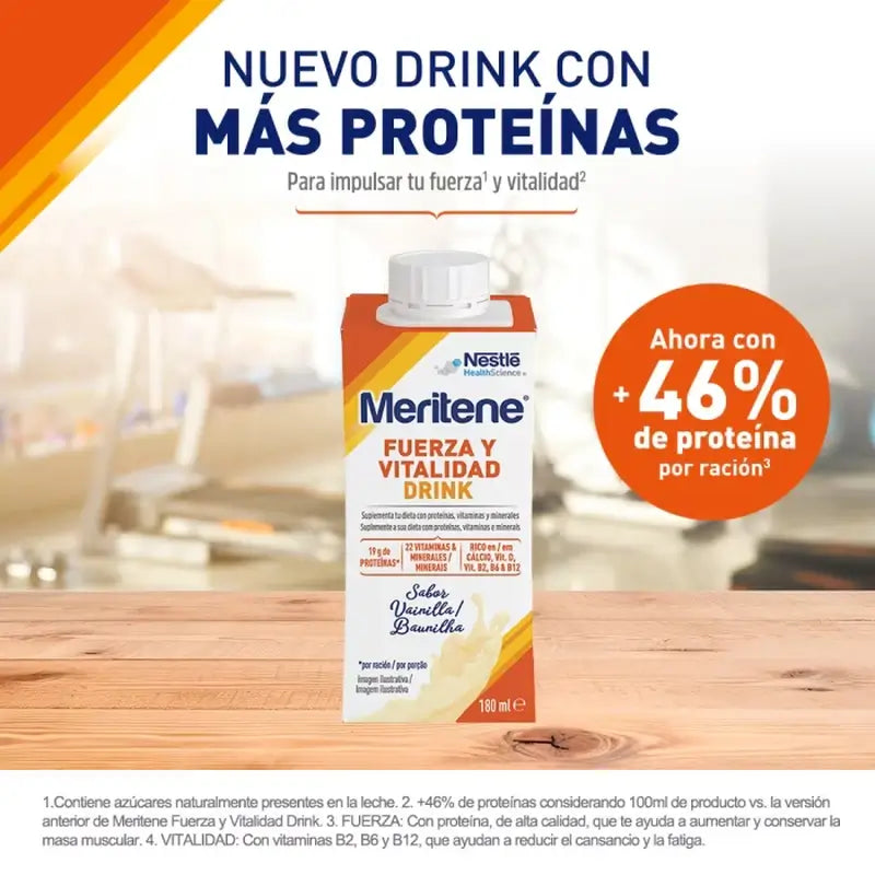 Meritene Strength & Vitality Drink Baunilha, embalagem de 3 caixas, 6 x 180 ml