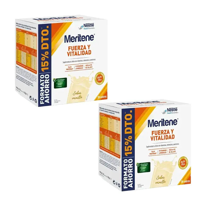Meritene Strength & Vitality Baunilha Embalagem económica 2 x 30 saquetas