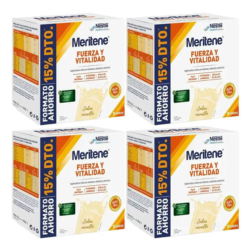 Meritene Strength & Vitality Baunilha Embalagem económica 4 x 30 saquetas