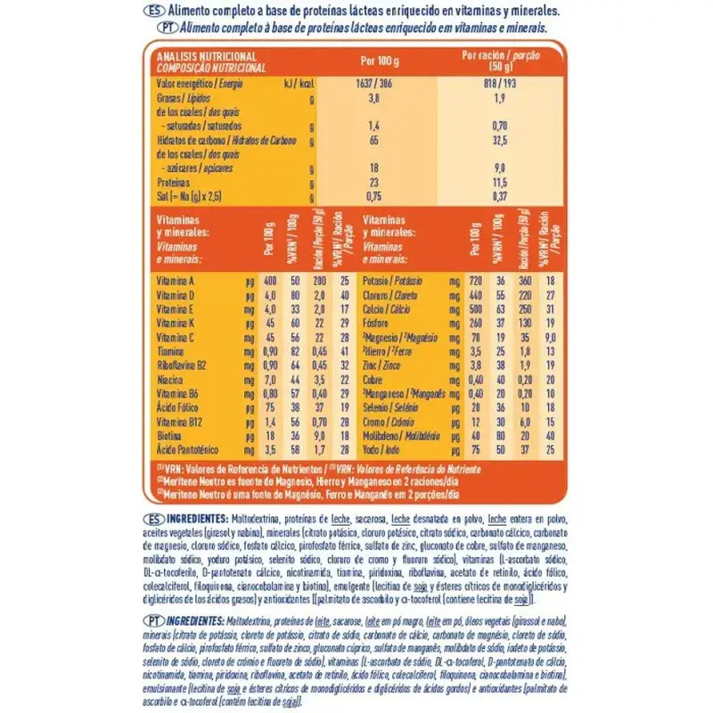 Batido Meritene Strength and Vitality Sabor Neutro, 7 saquetas x 50 gramas