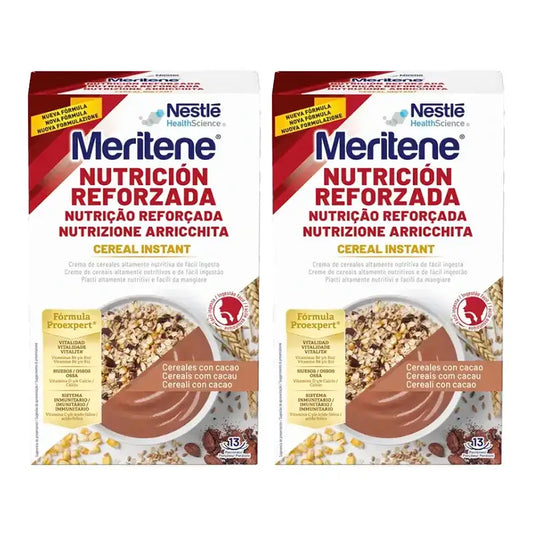 Meritene Nutrição Reforçada Cereais Instantâneos - Cacau, Embalagem 2 x 520 gramas