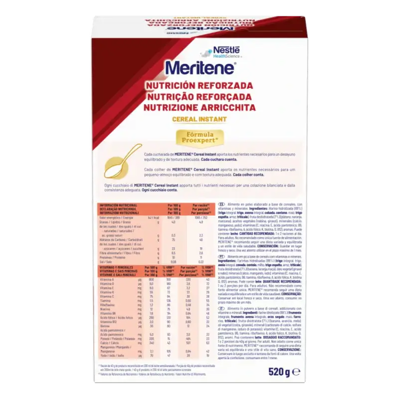 Meritene Reinforced Nutrition Cereal Instantâneo - Multifruta , 1 saqueta de 520 g