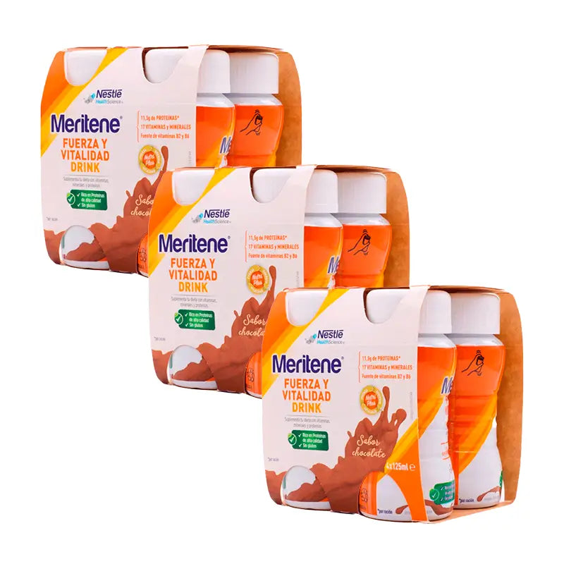 Meritene Strength & Vitality Drink Batido de sabor a chocolate, 12X125 ml