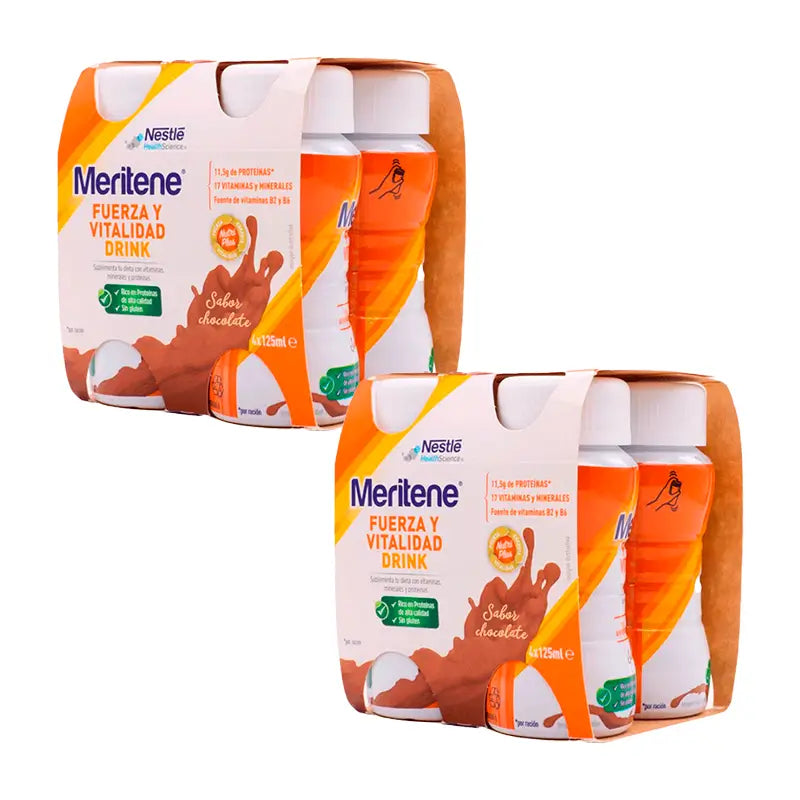 Meritene Strength & Vitality Drink Batido de sabor a chocolate, 8X125 ml
