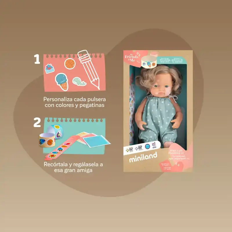 Boneca Miniland Loira Escura com Vitiligo 38 Cm Meus Amigos e Eu