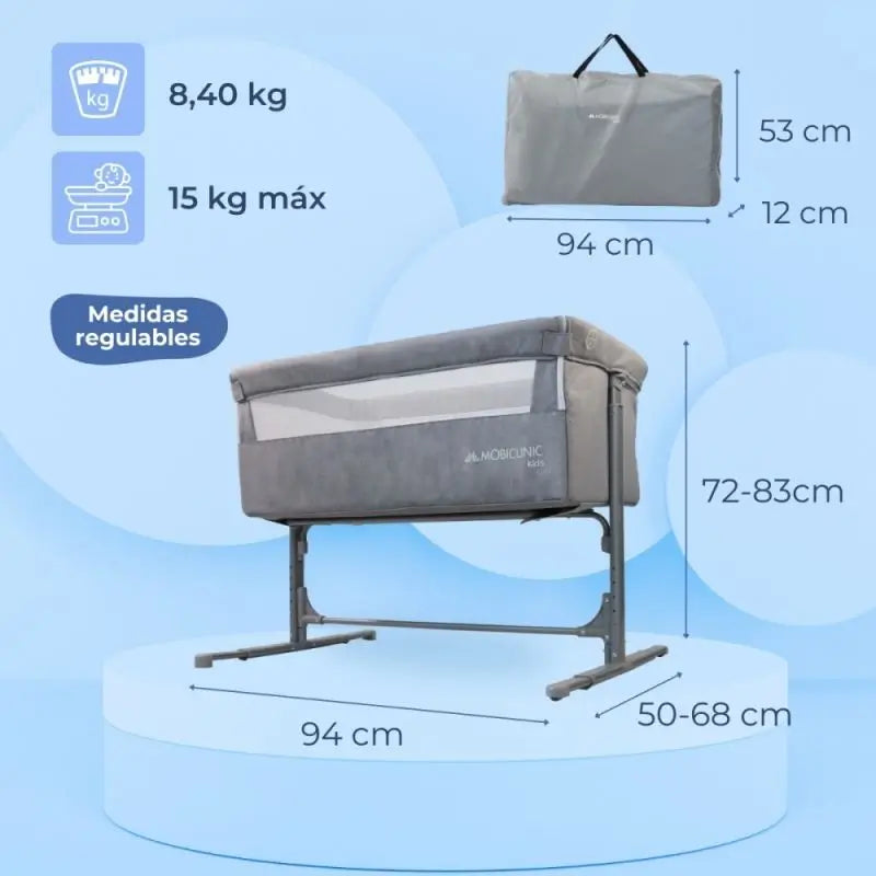 Mobiclinic Moon Berço cinzento de altura regulável com modo de dormir