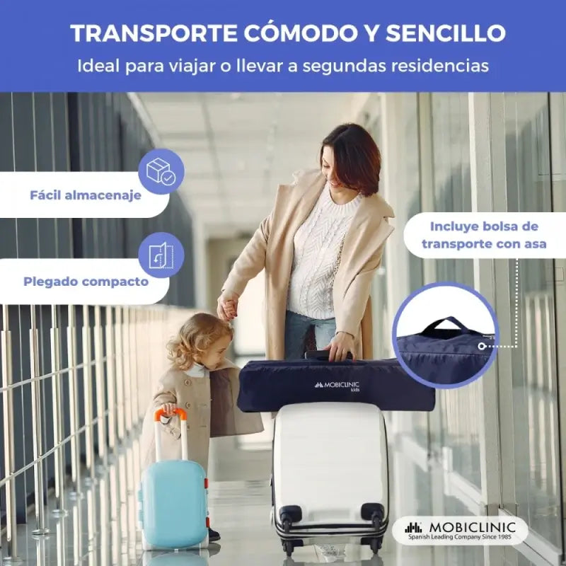 Mobiclinic Berço de viagem com rodas - Portátil - Dobrável - Robusto - Tecido respirável - Bolsa de transporte - Azul - Mofli
