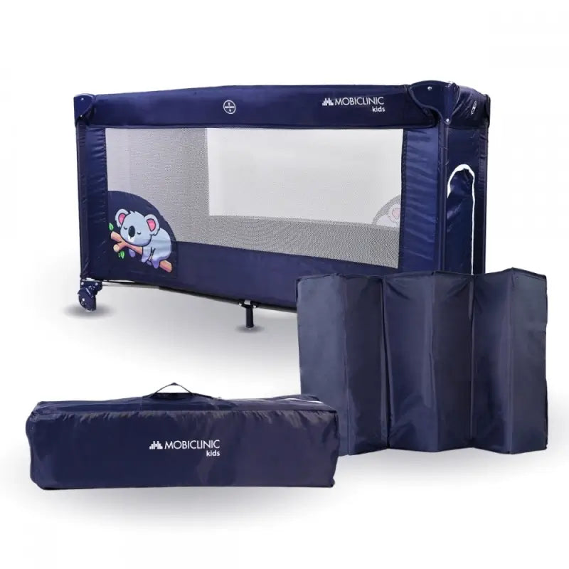 Mobiclinic Berço de viagem com rodas - Portátil - Dobrável - Robusto - Tecido respirável - Bolsa de transporte - Azul - Mofli