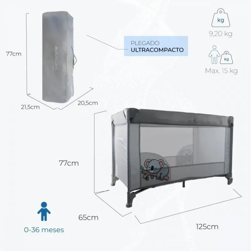 Mobiclinic Mofli Berço de viagem dobrável Cinzento