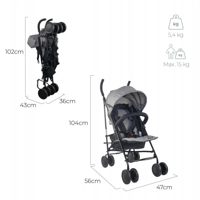 Mobiclinic Elefant Carrinho de Passeio Dobrável 15 Kg Cinzento
