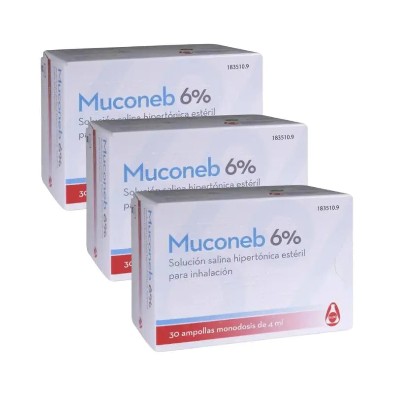 Muconeb 6% Solução salina para inalação, embalagem com 3 x (30 ampolas x 4 ml)
