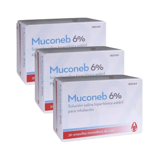 Muconeb 6% Solução salina para inalação, embalagem com 3 x (30 ampolas x 4 ml)