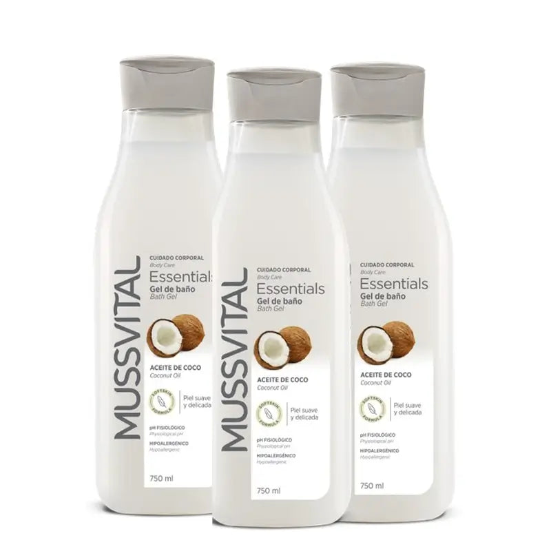 Mussvital Essentials Gel de Banho Óleo de Coco , 3x750 ml