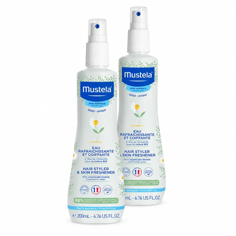 Água Refrescante para Pentear Mustela, embalagem 2 x 200 ml