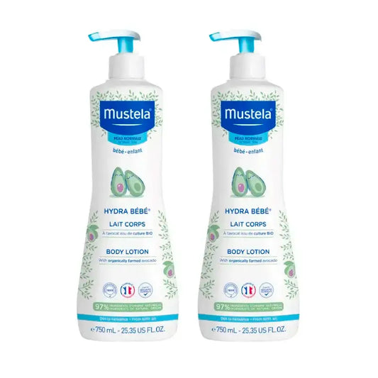 Mustela Hydra Leite Corporal Bebé com Abacate Bio, embalagem 2 x 750 ml