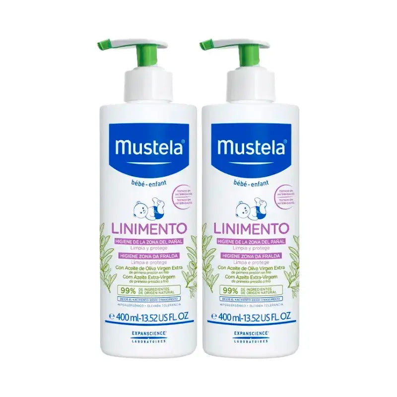 Linimento de higiene para bebés Mustela, embalagem 2 x 400 ml