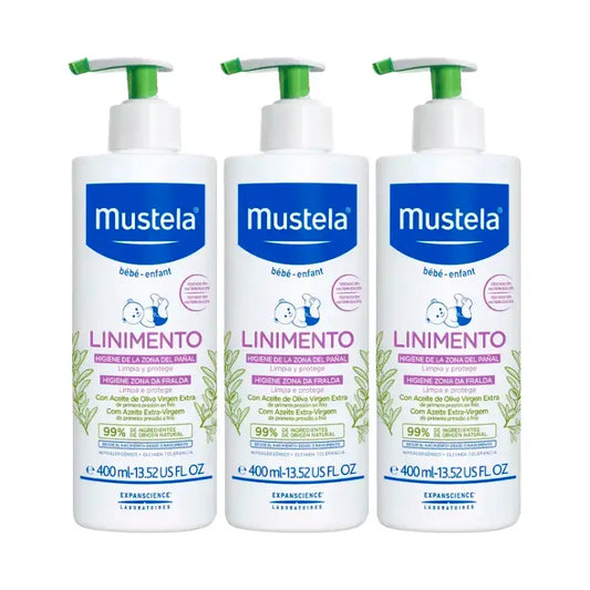 Linimento para a higiene do bebé Mustela, embalagem 3 x 400 ml
