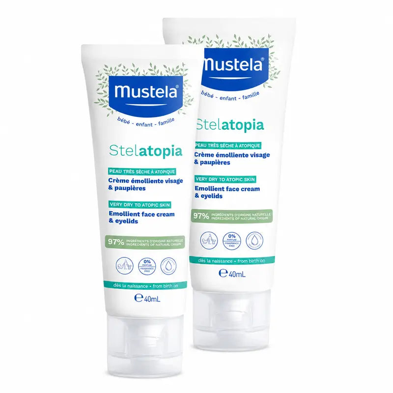 Mustela Stelatopia Creme Emoliente Rosto, embalagem 2 x 40 ml