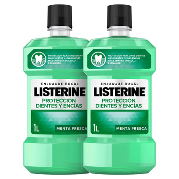 Listerine Mouthwash, Proteção dos Dentes e Gengivas Sabor a Menta Fresca Fortalece os Dentes, Embalagem de 2 X 1000ml.