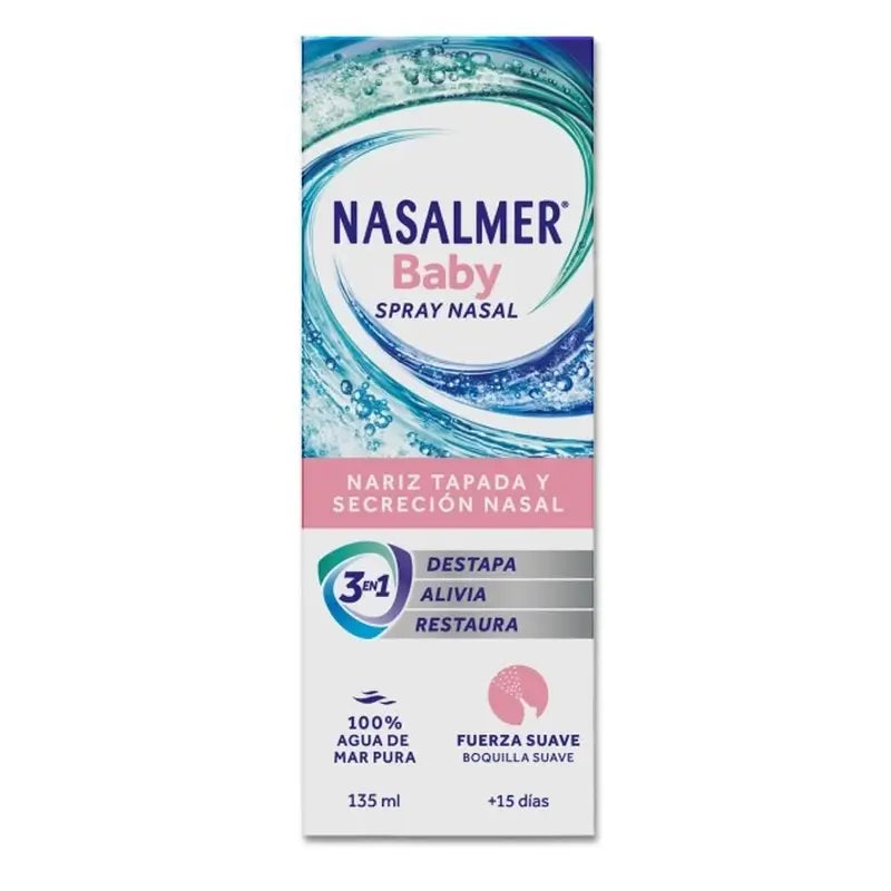 Nasalmer Bebé, Limpeza Nasal Suave com Água do Mar, 135 ml Spray