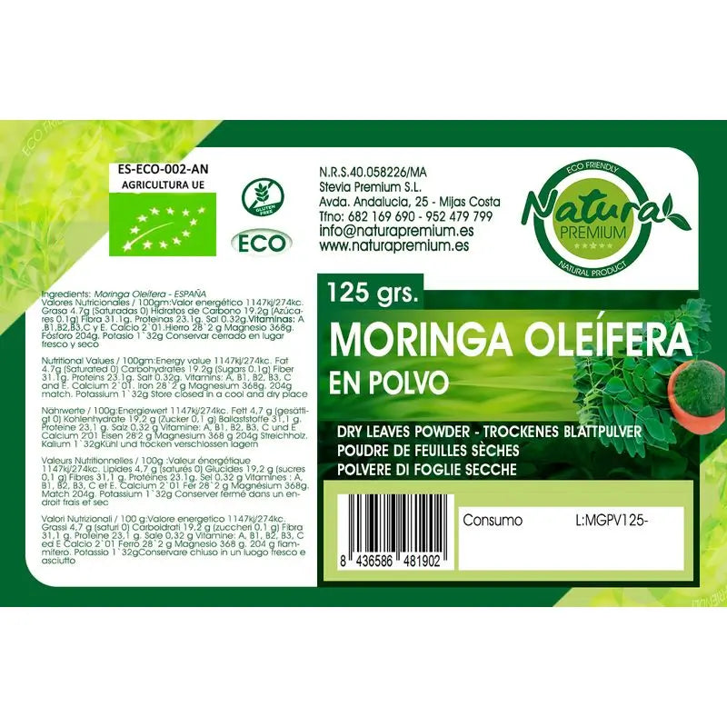 Natura Premium Pó de Moringa Orgânica Moída, 400 g