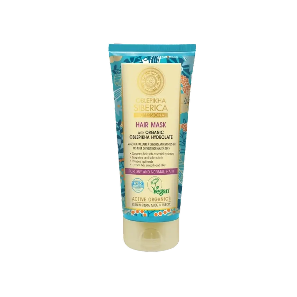 Natura Siberica Máscara Capilar com Hidrolato de Espinheiro Marinho Biológico Para Cabelos Normais ou Secos, Hidratação Profunda, 200Ml