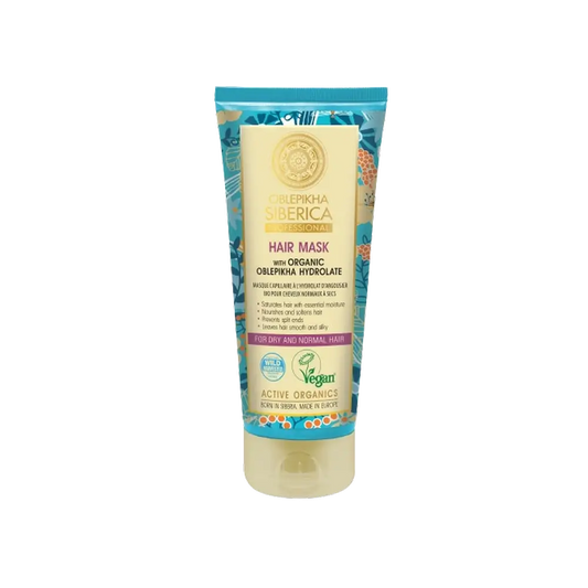 Natura Siberica Máscara Capilar com Hidrolato de Espinheiro Marinho Biológico Para Cabelos Normais ou Secos, Hidratação Profunda, 200Ml