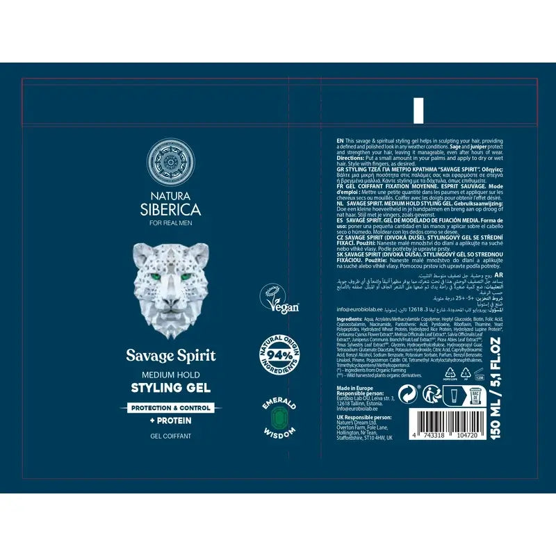 Natura Siberica Homem Selvagem Ártico. Gel Fixador de Fixação Média, 150 ml