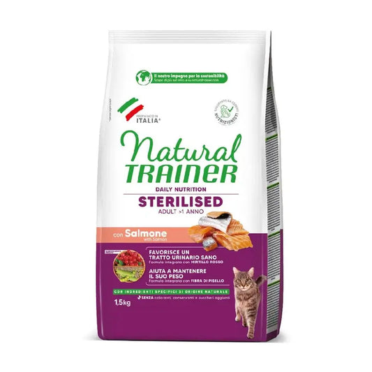 Salmão esterilizado adulto de treinador natural Felino 1,5 kg