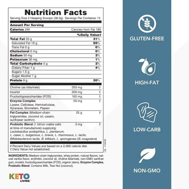 Natures Plus Keto Living Baunilha Milkshake, 578 g