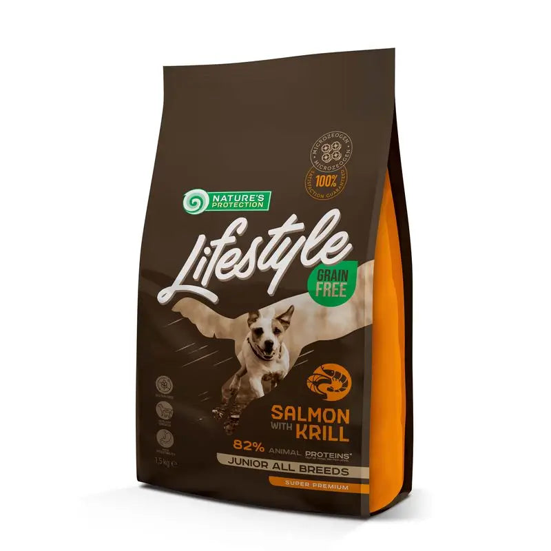 Natures Protection Lifestyle Sem Grãos Para Cães Juniores Salmão e Krill 1,5Kg