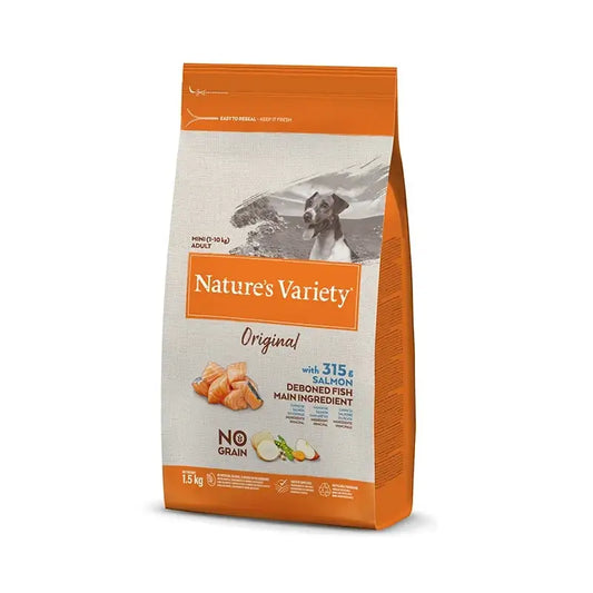 Variedade da Nature's Variety Canine Adult Original Mini Salmon 1,5 kg