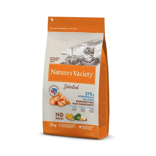 Variedade Nature'S Feline Adultos Selecção de Salmão Esterilizado 1,25Kg, alimento para gatos