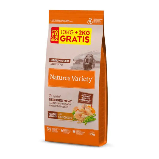 Nature'S Variety Healthy Grain Adult Medium Maxi Chicken Alimento para cães 10+2Kg