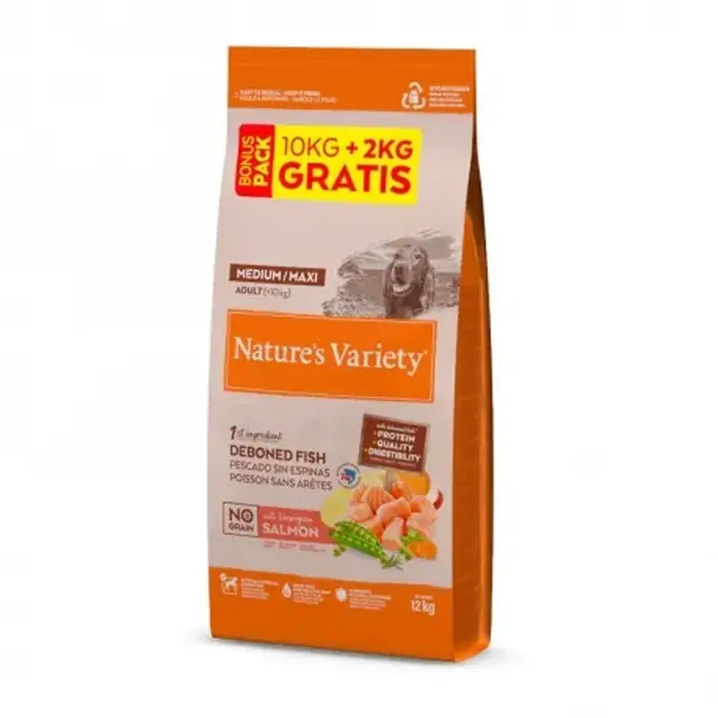 Nature'S Variety No Grain Medium/Maxi Salmon Ração para Cães 10+2Kg